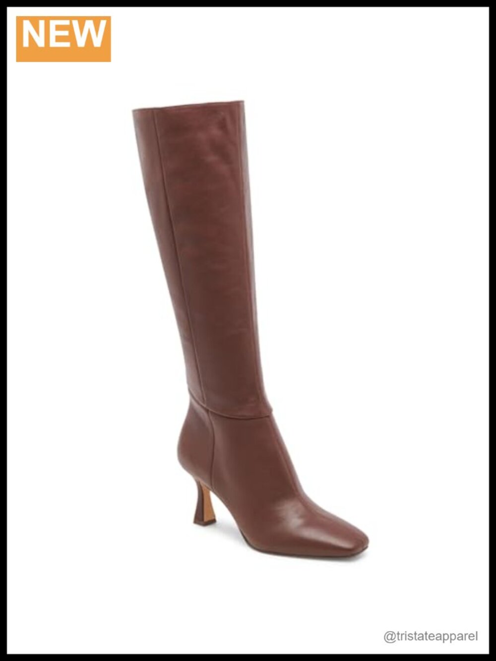 Knee High Boots Women Square Toe Kitten Heel Leather Side Zip Wide Calf Non-Slip